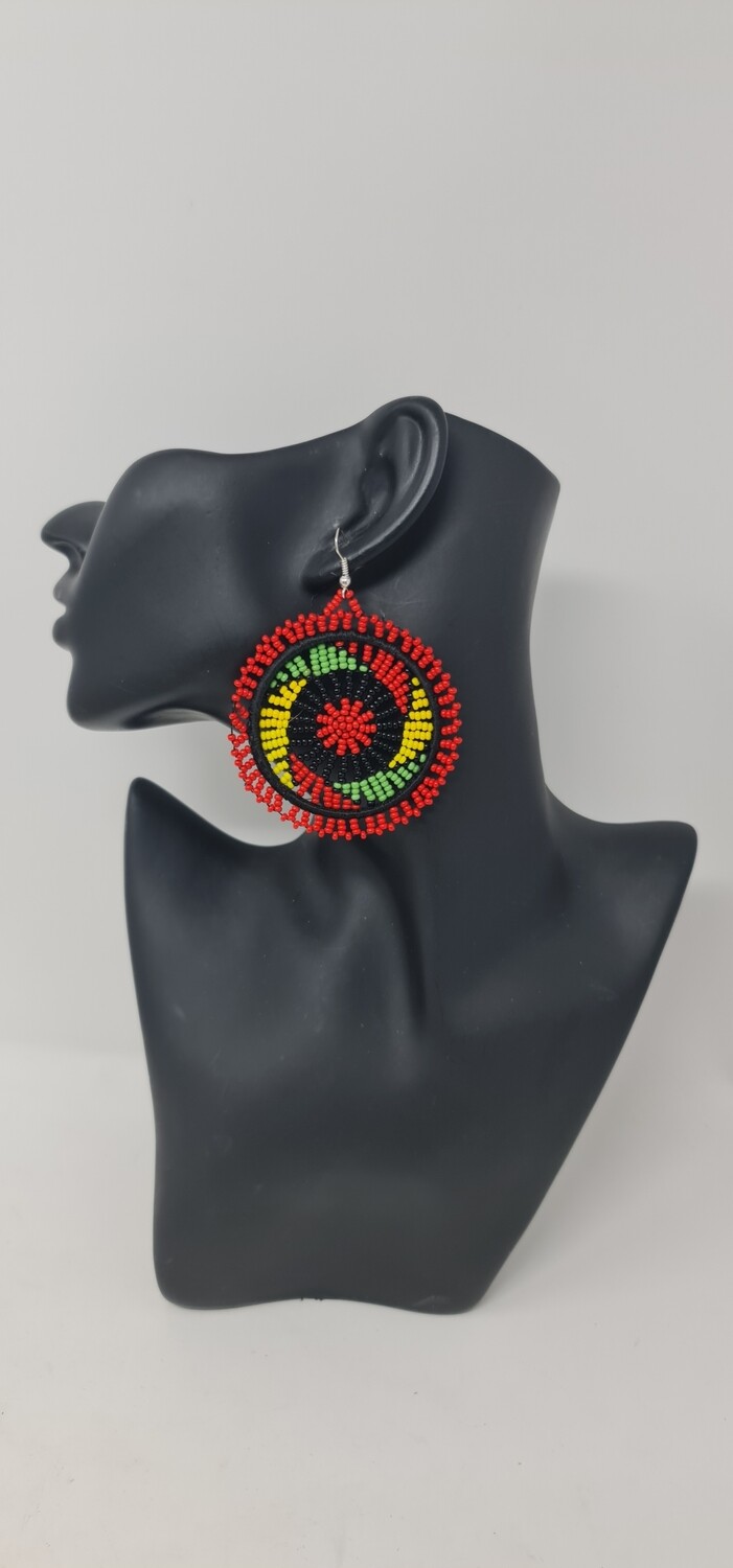 Yoyo -  Hand Beaded Earrings - Red Mix - 6.5cm