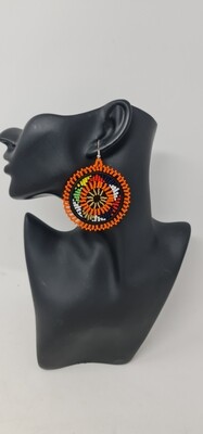 Mina - Round Hand Beaded Earrings - Orange Mix