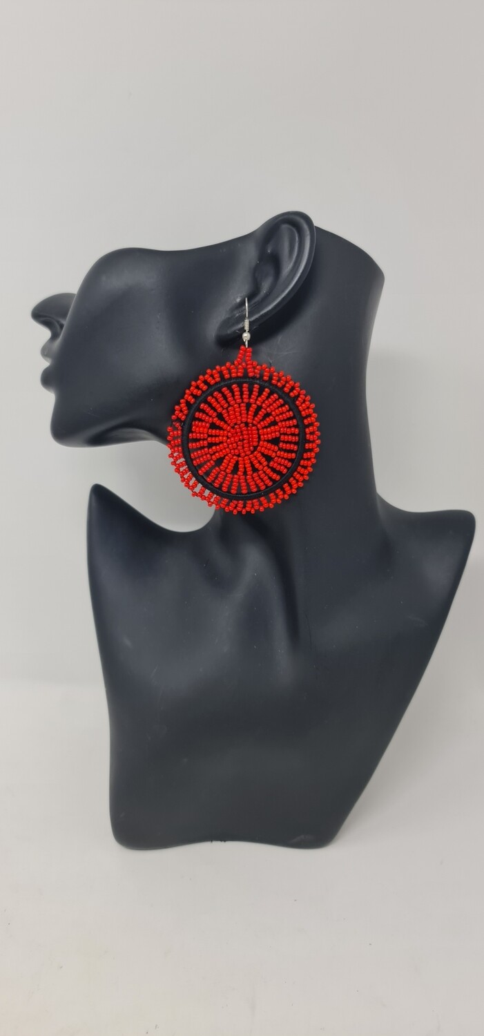 Keko - Round Hand Beaded Earrings - White Mix