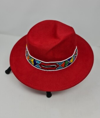Fedora Hat with Beads - Red