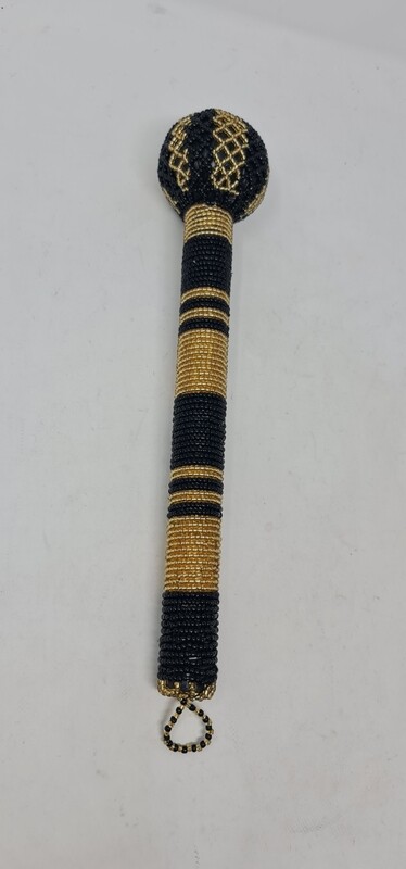 Beaded African Knobkerrie Induku - Gold and black