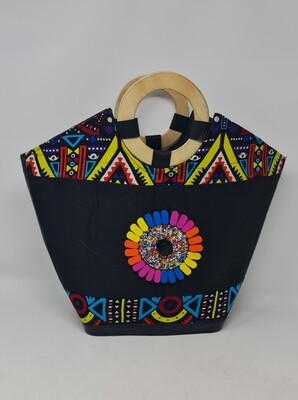 Wooden handle Handbag With Matching Clutch Bag - Ima