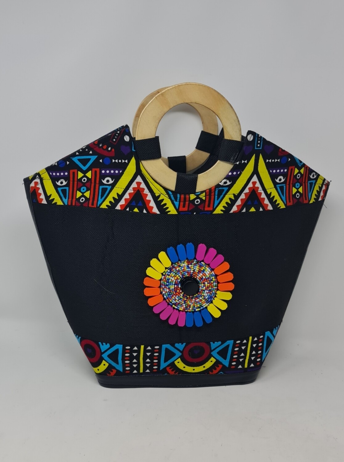 Wooden handle Handbag With Matching Clutch Bag - Amai