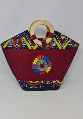 Wooden handle Handbag With Matching Clutch Bag - Imani