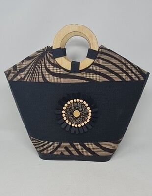 Wooden handle Handbag With Matching Clutch Bag - Zebra