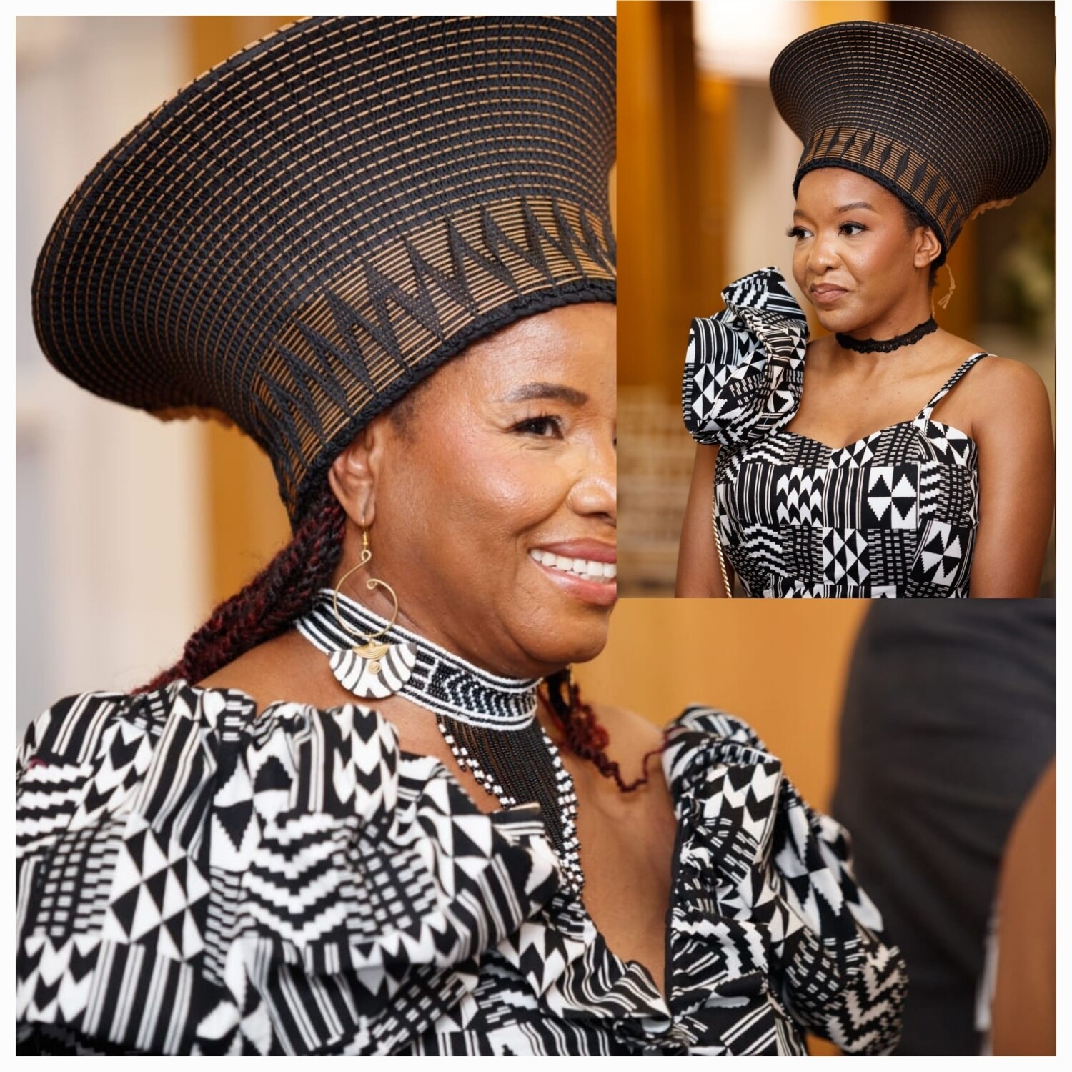 Big Traditional Isicholo Zulu Hat - Black and Gold