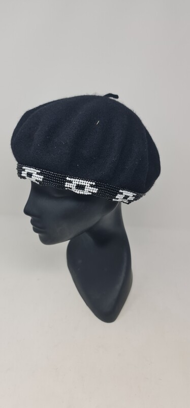 Beaded Baret 12&quot; - Black and White