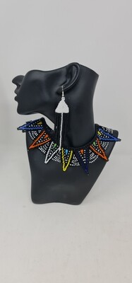 Hand Beaded Multcoloured Necklace Set with Earrings - Tuli