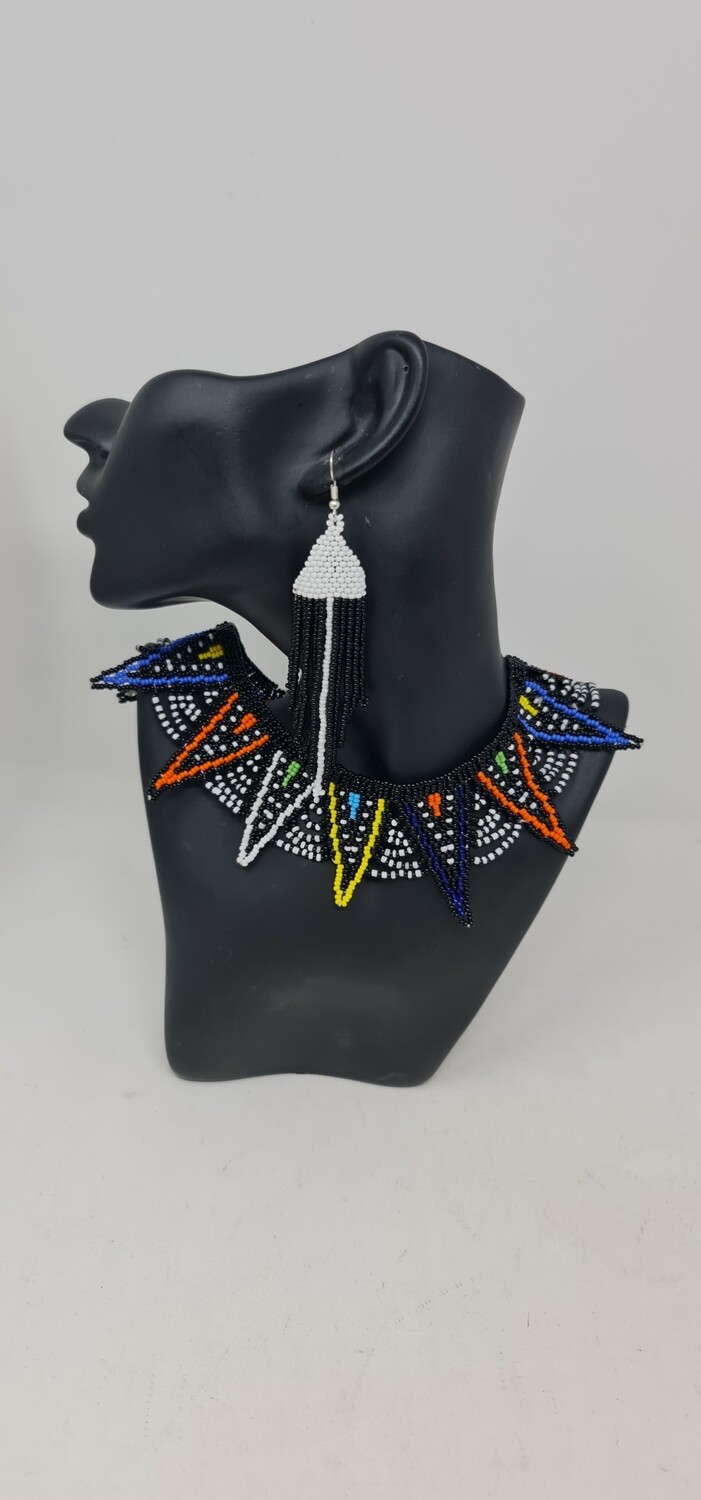 Hand Beaded Multcoloured Necklace Set with Earrings - Tuli