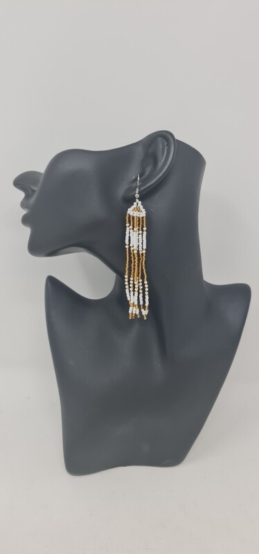 Beaded Earrings - Ndefu Gold and White - 9cm