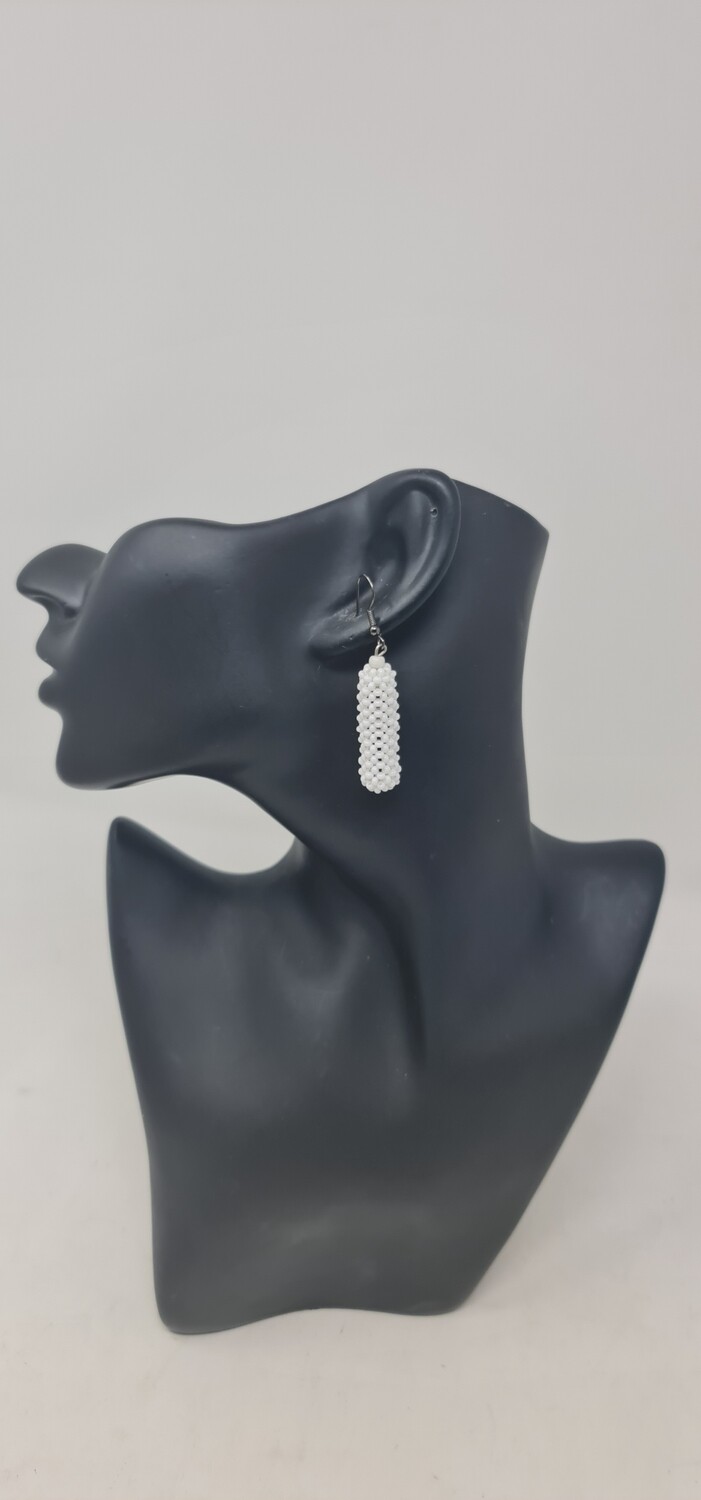 Hand Made Beaded Earrings - White