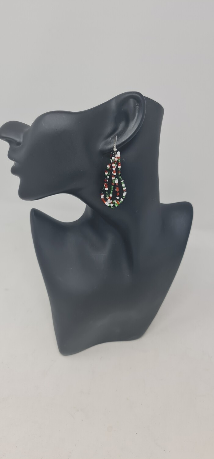 Handbeaded Earrings - Kenya Flag Colors - 4.5cm