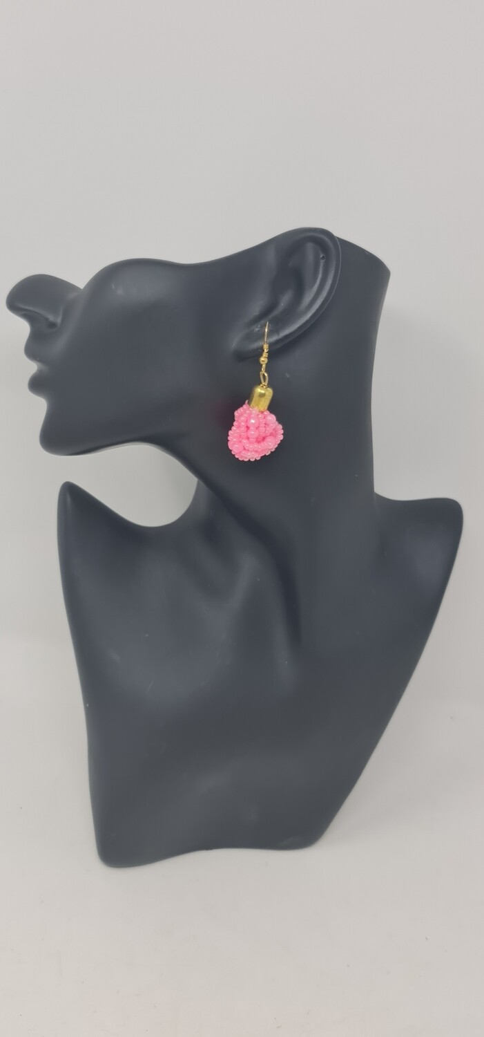 Handbeaded Earrings - Pink - 3cm