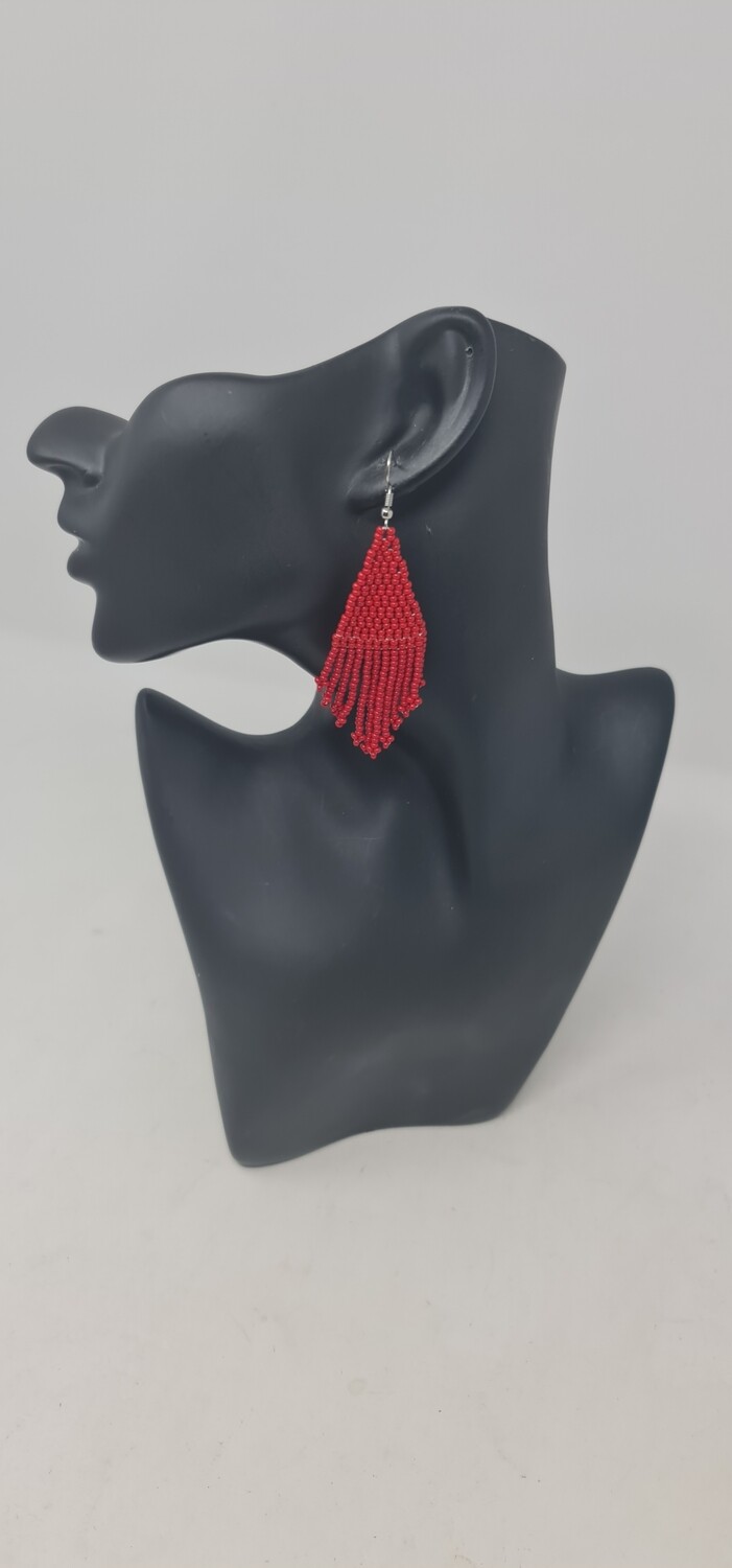 Elegant Handbeaded Earrings - Red - 6cm