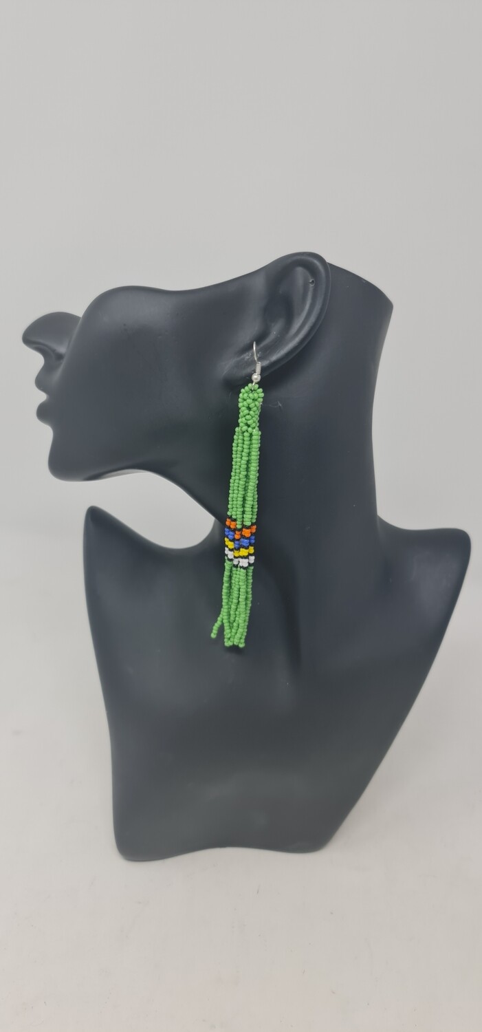 Long Hand Beaded Earrings - Green Mix - 12cm