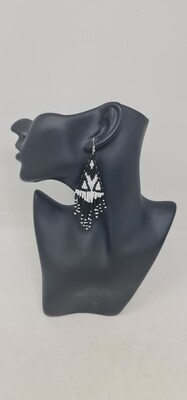 Long Hand Beaded Earrings  8cm  -  Cheupe na Cheusi