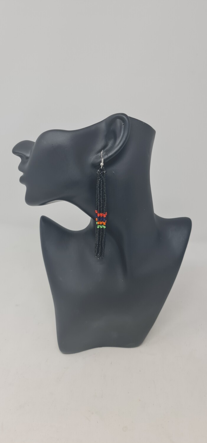 Long Hand Beaded Earrings -black Mix - 12cm