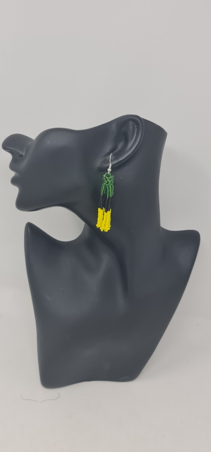 Hand Beaded Earrings - Jamaica flag- 5cm