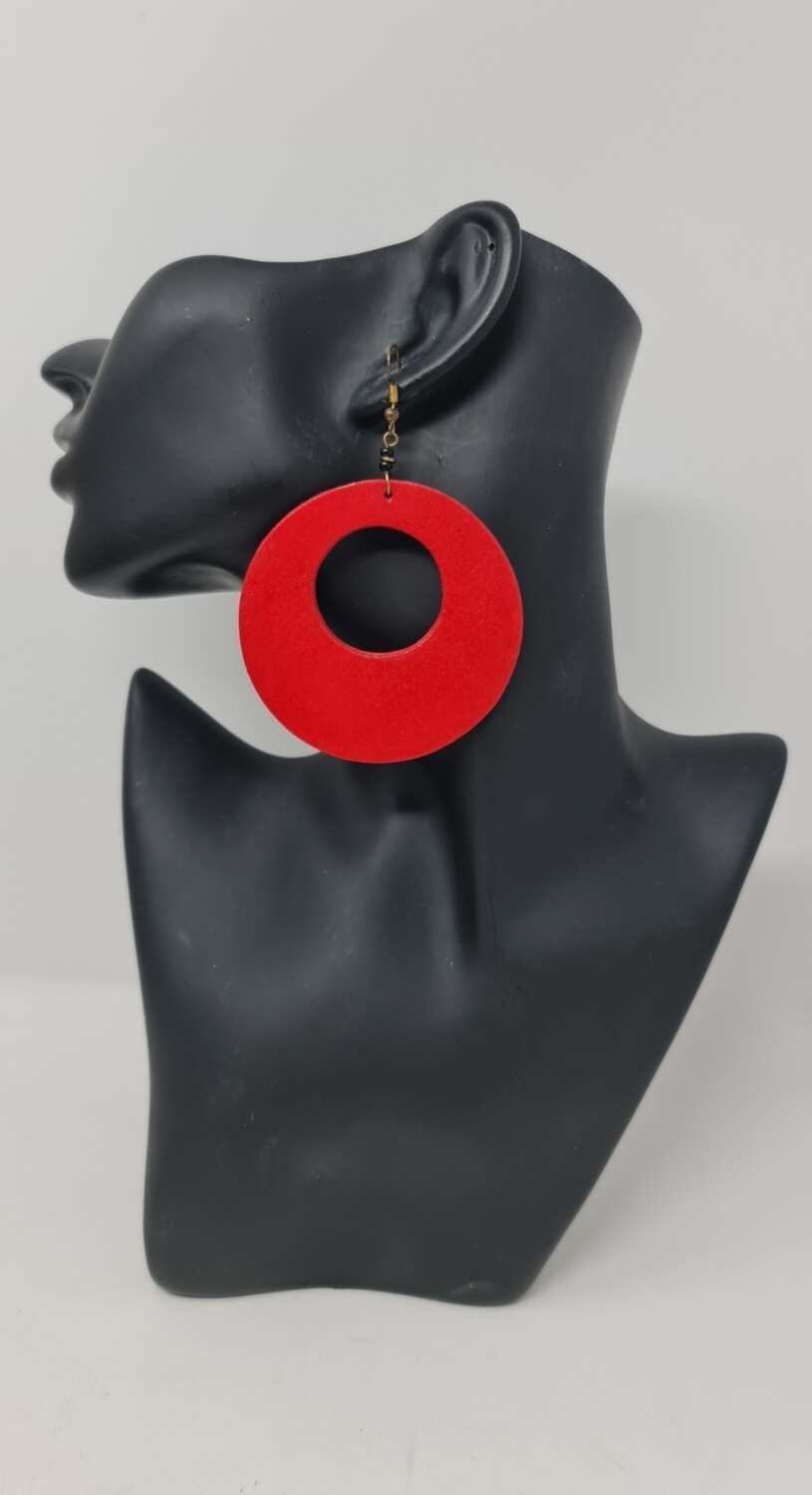 Tuli -  Hand Carved Wooden Earrings  Red - 6cm