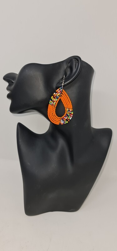 Handmade Beaded Earrings Orange - 6cm -  Kericho