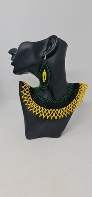 Handbeaded Necklace and Earrings Gift Set - Jamaica Flag Colours