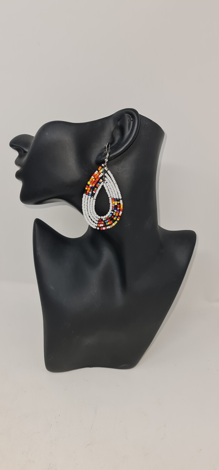 Handmade Beaded Earrings White - 6cm -  Rina