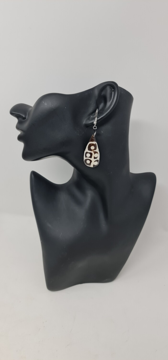 Hand Carved Cow Bone Earrings - Shena  5cm