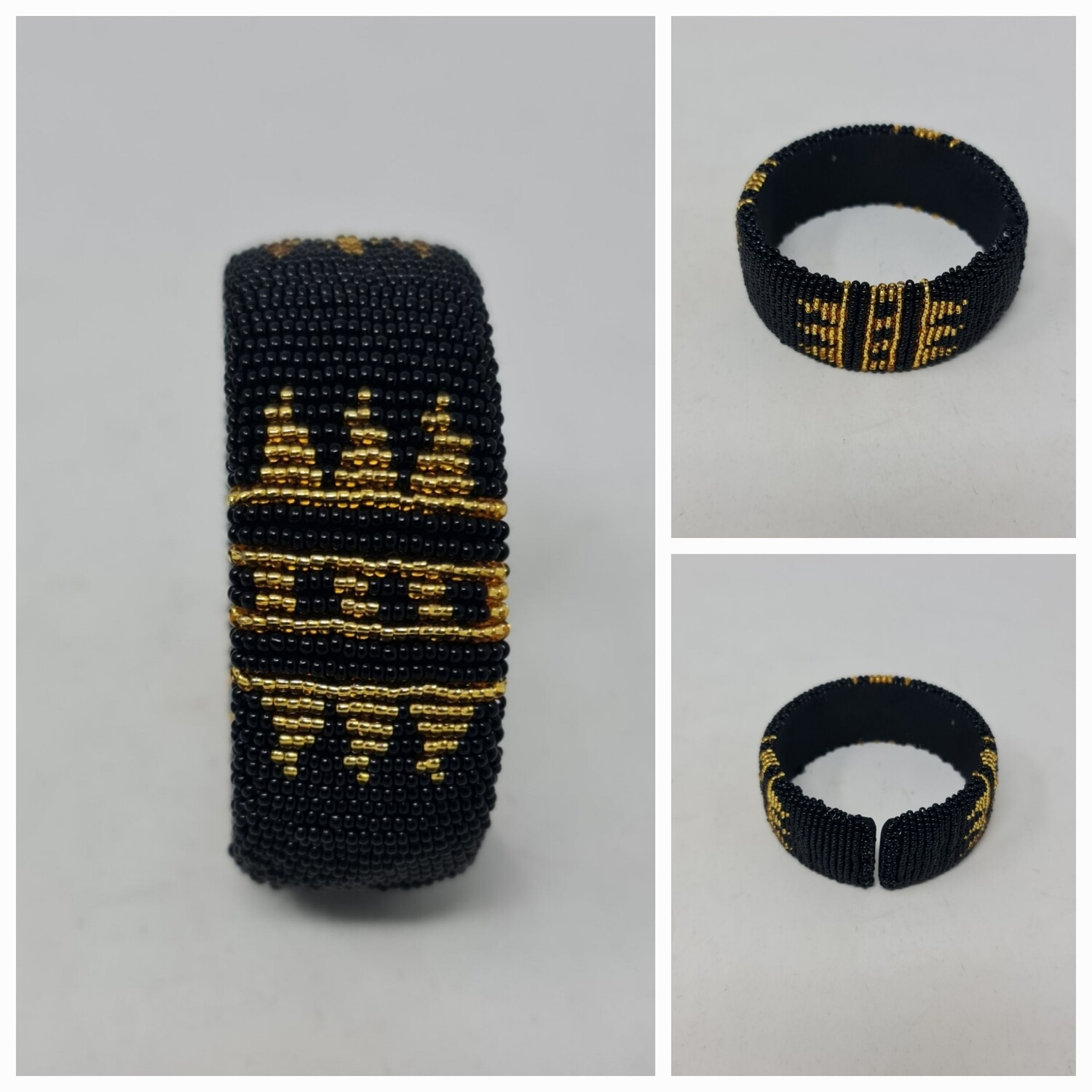 Chunya - Handmade Beaded Bangles - Gold and black