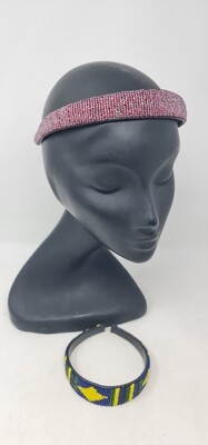 Beaded and Leather Headband - Pepe