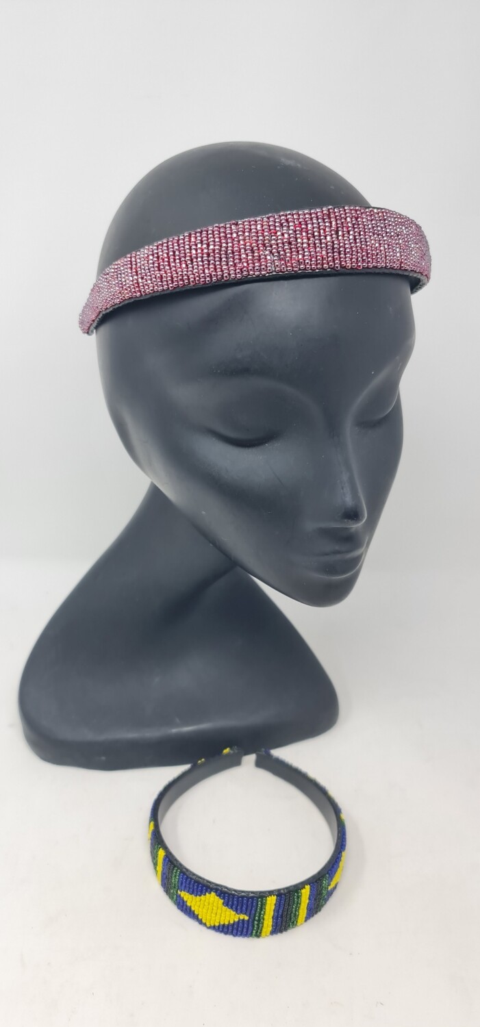 Beaded and Leather Headband - Pepe