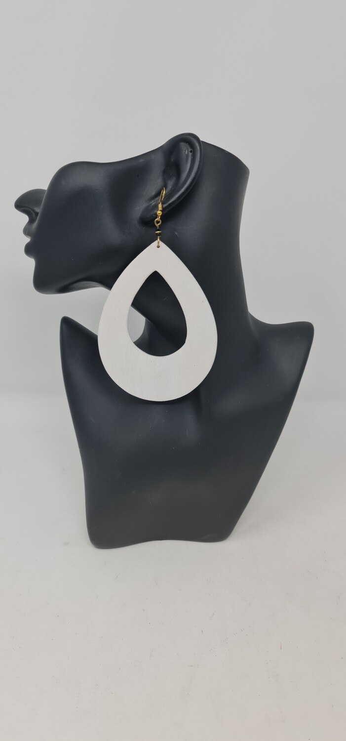 Beautiful White Painted Wooden Earrings - Riya