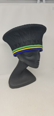 Traditional Isicholo Zulu Hat - Black with Tanzania Flag