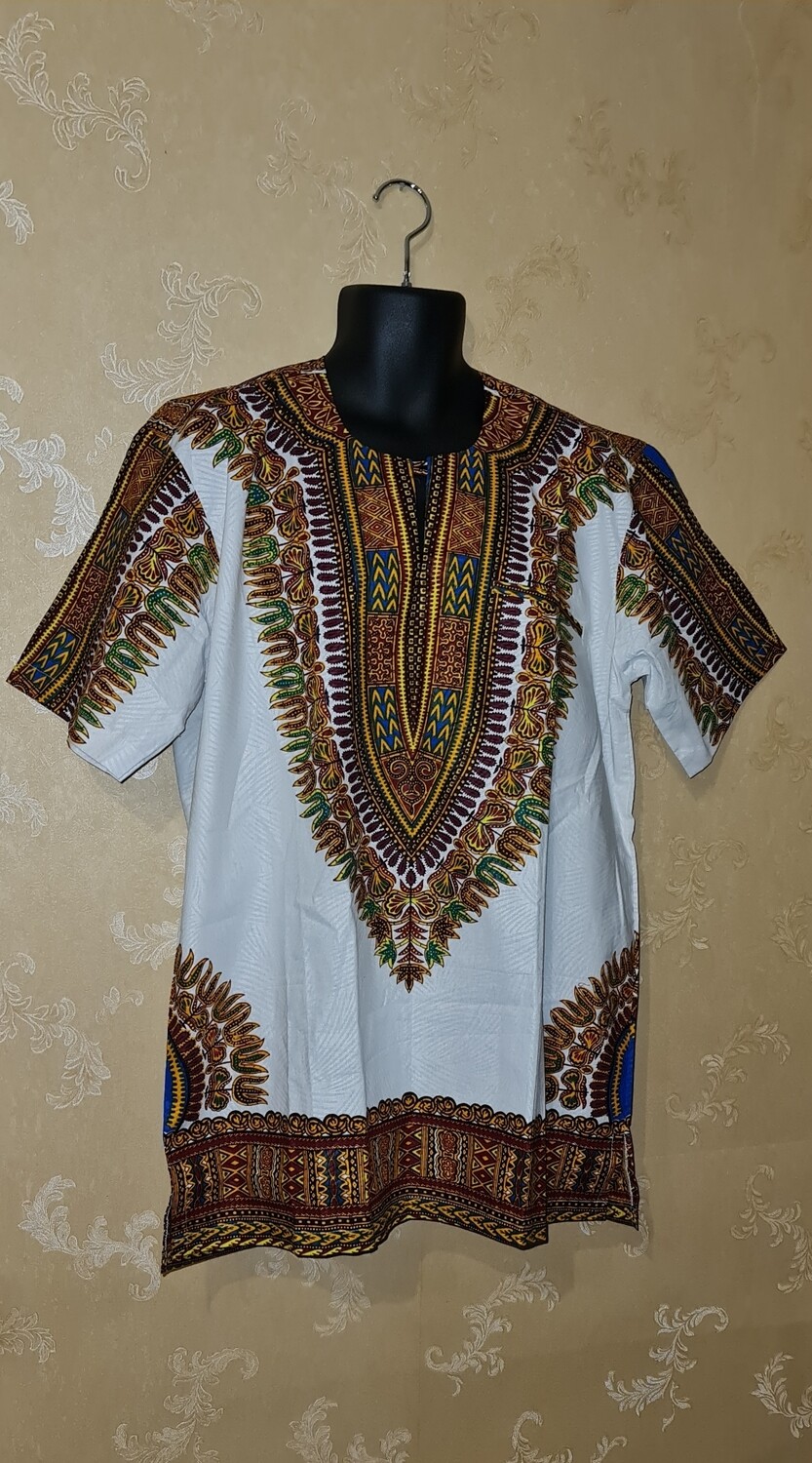 Pat Design Dashiki Shirt White mix - XL