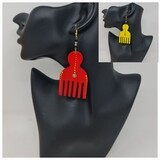 Gahawa - Afro Comb - Hand Carved Wooden Earrings - 4cm x 7cm