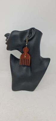 Afro comb - Hand Carved Wooden Earrings - 4cm x 7cm - Huda