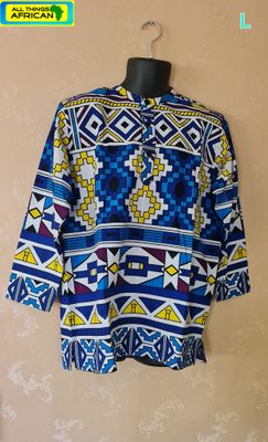 African Print Men Longsleeve Shirt - Size L - Jumaa