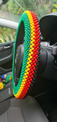Handbeaded Steering Wheel Cover -  Green yellow Red and black