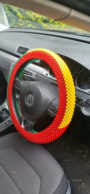 Handbeaded Steering Wheel Cover -  Green yellow and Red - Ujuzi