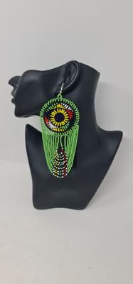 Mwamvuli Elegant Hand Beaded Earrings - Lime Green Mix  - 14cm