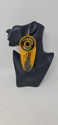 Mwamvuli Elegant Hand Beaded Earrings - Musterd Yellow Mix  - 14cm