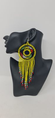 Tausi Hand Beaded Earrings - Yellow Mix - 14cm