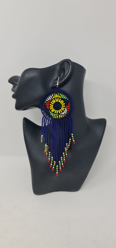 Tausi Hand Beaded Earrings - Blue mix Mix - 14cm