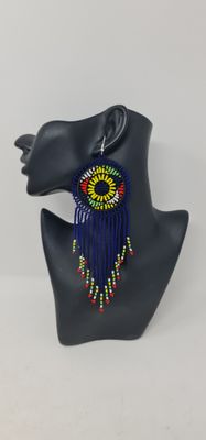 Tausi Hand Beaded Earrings - Blue mix Mix - 14cm