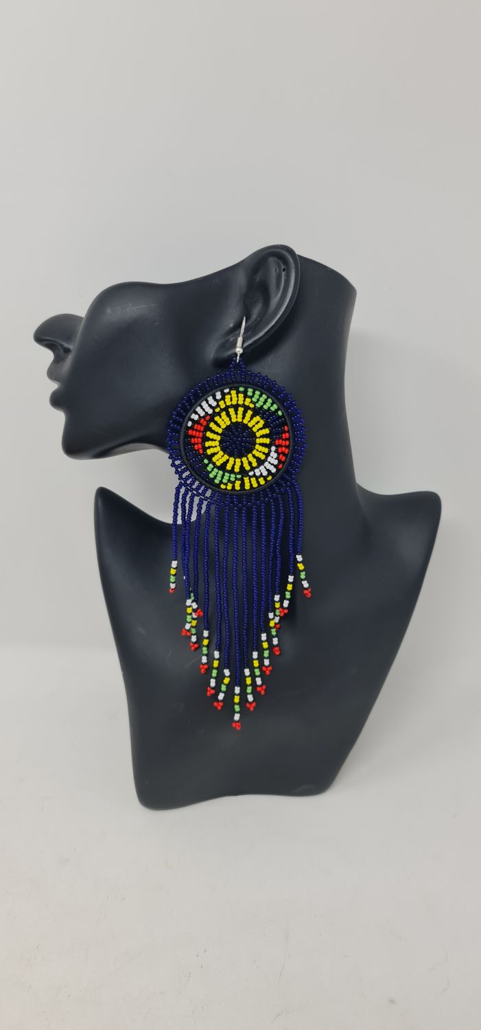 Tausi Hand Beaded Earrings - Blue mix Mix - 14cm