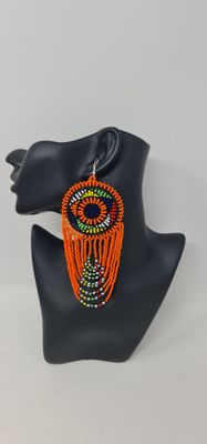 Mwamvuli Elegant Hand Beaded Earrings - Orange Mix  - 14cm