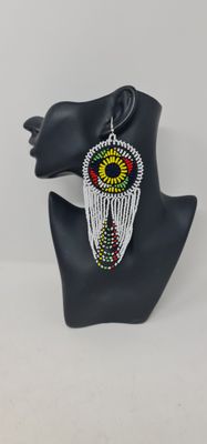 Mwamvuli Elegant Hand Beaded Earrings - White Mix  - 14cm