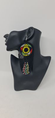 Mwamvuli Elegant Hand Beaded Earrings - Black Mix  - 14cm
