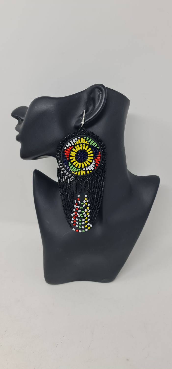 Mwamvuli Elegant Hand Beaded Earrings - Black Mix  - 14cm