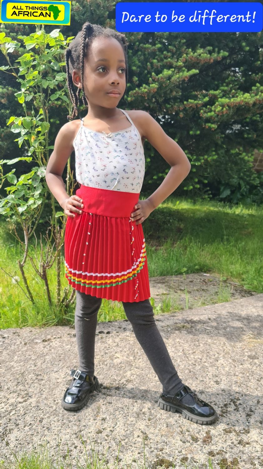 Traditional Zulu Skirt- Red- Wrapper round- length 33cm