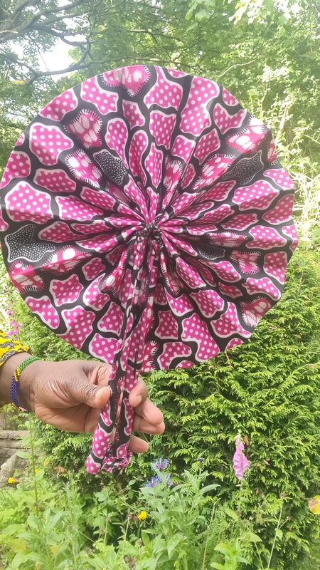 Handmade -  Folding Hand Fan - African Print and Leather - Epa